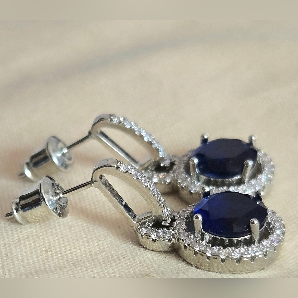 Shapphire Blue And White Dangle Earrings - Picture 7 of 11